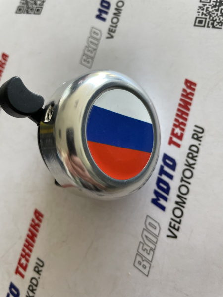 Звонок для велосипеда (001) алюминий/пластик, с флагом "Россия"